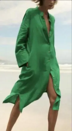 ZARA【リネン シャツドレスワンピース XS】