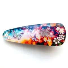 レジンヘアクリップ　ヘアピン hairclip 髪留め　幻想の花畑　紫蝶