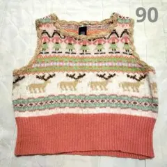 baby GAP ノースリーブベスト　ニット　 ピンク系　クリスマス　90㎝