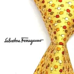 ◆美品◆Salvatore Ferragamo ネクタイ 黄色 森林柄 オシャレ