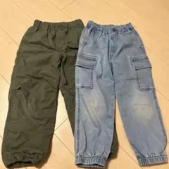 UNIQLO 120サイズ カーキ・デニム長ズボン2点セット