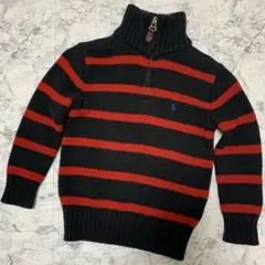 ラルフローレン　キッズ　ハーフジップ　ニット　ボーダー　黒／赤　110㎝