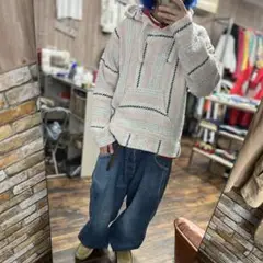 メキシカンパーカー L 古着 アメカジ フード付きストライプパーカー