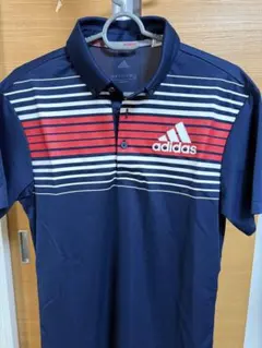 adidas ストライプ ポロシャツ ネイビー