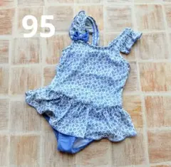 西松屋　花柄フリル水着(女の子) 95cm ブルー