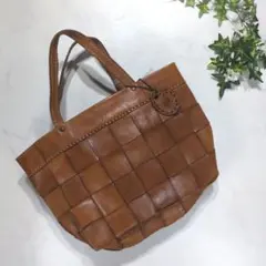 robita ロビタ トートバッグ 編み込みレザーバック キャメル