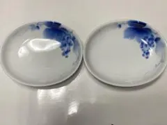 有田焼　深川製　深川焼　昭和レトロ　ヴィンテージ　陶器 青い葡萄の皿 2枚セット
