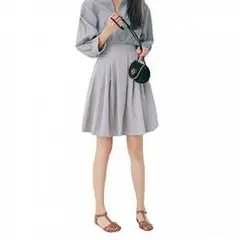 レディース Aライン ハイウエスト ひざ丈 プリーツ スカート