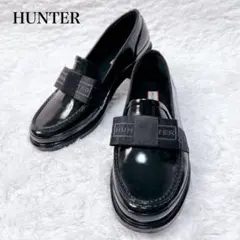 【美品】 HUNTER ハンター　レインシューズ　ローファー　リボン　光沢