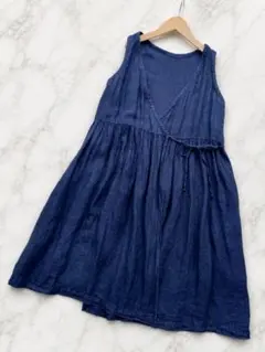 ICHIAntiquitesデニムカシュクールエプロンワンピース　エプロンドレス ICHIAntiquitesデニムカシュクールエプロンワンピース エプロンドレス