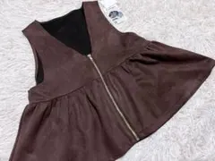 Lutiqueタグ付スエードジッパー付きペプラムベスト Lブラウン