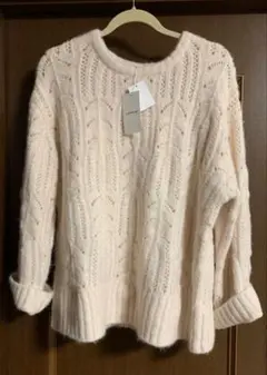 今期　レプシィム　新品　3.5ゲージ柄編みルーズプルオーバー　オフベージュ