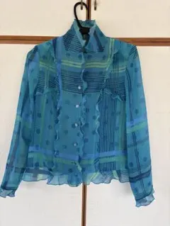 【4/30までの出品】青系ドットストライプ長袖ブラウス