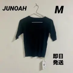 新品タグ付✨ジュノア Vネックリブニット 半袖カットソー 黒 M相当のサムネイル
