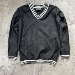 ヴィンテージ ナイロンジャケット Vネック Y2K ライン 黒 L スポーツ