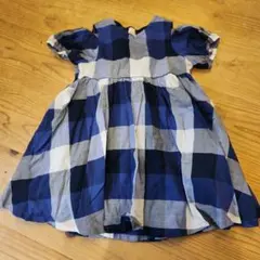 90プティマインブルー白ネイビーチェックワンピース半袖