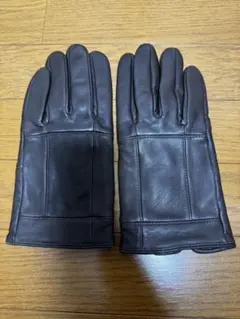 メンズブラウンレザー手袋 5本指 ニット裏地