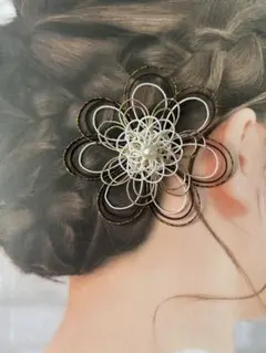 水引のかんざし　和装　髪飾り　花　ブラウン（ブラウンゴールド）　【ハンドメイド】