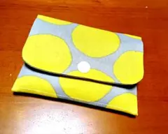 ハンドメイド　ポケットティッシュケース＊黄色のにじみ水玉イエロー×グレー＊