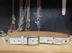 Vintage 白　本革　レザーベルト