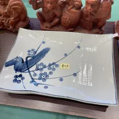 青い鳥の陶器皿 約30cm 日本製
