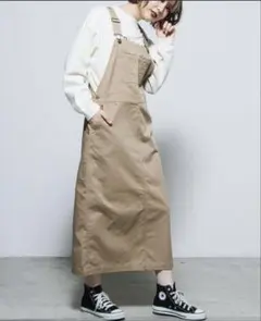 WEGOベージュ コットン ロングサロペットのサムネイル