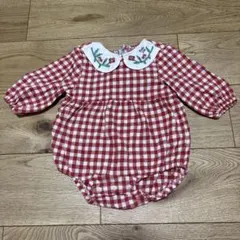プチジャム　バースデイ　ロンパース　ギンガムチェック　サイズ80