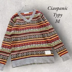 チャオパニックティピー M Vネックニット セーター 総柄 幾何学柄 長袖