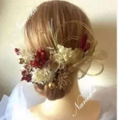 金箔付♪レッド×ホワイト髪飾り♪ドライフラワー♪成人式♪結婚式♪卒業式♪水引