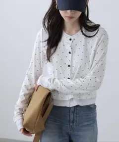 レイヤード風 ドット柄 カットソーカーディガンのサムネイル