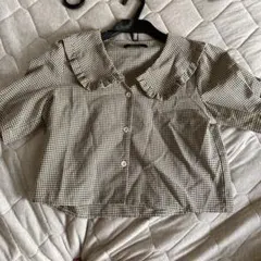 meridian ギンガムチェック フリル襟 半袖シャツ