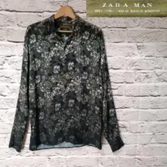 美品■ZARA 総柄 ロングスリーブシャツ　深緑 花柄 長袖シャツ　グリーン系のサムネイル