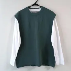 GLOBAL WORK　カットソー＆ベスト　オフホワイト/ダークグリーン　M