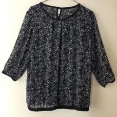 《だだうめ様専用》黒 花柄 七分袖チュニック