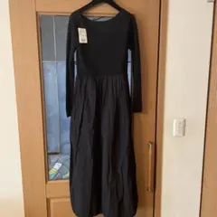 新品　アパートバイ 異素材ドッキング ロングワンピース ブラック　¥16500