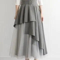 rienda リエンダ チュールドッキングニットマーメイドワンピース BLU