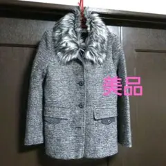 里麻グレー系 テーラードジャケットファー付き