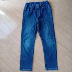 GU 140デニムブルー ストレートパンツ ゴムウエスト