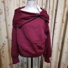 お値下げaxes femme アクシーズファム ドレープリボンニット ワイン