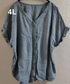 大きいサイズ　4L ブルー系Vネック 半袖トップス