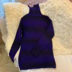 【NICE CLAUP】紫×黒 ボーダー モヘア混 タートルネックセーター