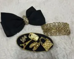 【美品】チャーム付き、リボン、ラウンド型　ヘアアクセサリー　バレッタ3個セット