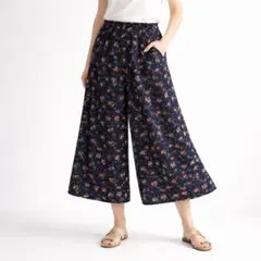 GU【L】花柄 ワイドパンツ ガウチョ カジュアル 体型カバー ウエストゴム