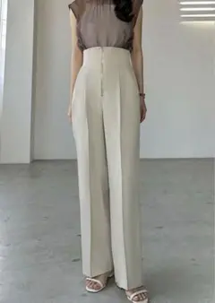 Louere ルエレ　フロントジップ　ハイウエストワイドパンツ　S