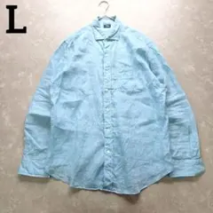 【極美品】鎌倉シャツ　カッタウェイ　リネン100% ブルー　L　通気性抜群　薄手のサムネイル