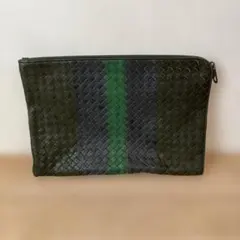 ボッテガヴェネタ イントレチャート クラッチバッグ グリーン レザー