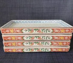 前畑陶器　庫山窯　赤絵　染付山水画　角皿揃　５枚セット　長角皿　銘々皿　古伊万里 前畑陶器庫山窯赤絵染付山水画角皿揃5枚セット長角皿銘々皿古伊万里