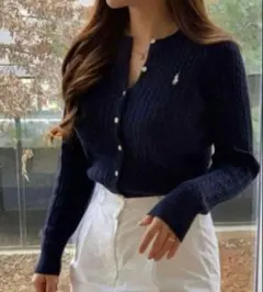 ポロ ラルフローレン ケーブルニットカーディガン M ネイビー　新品未使用タグ付