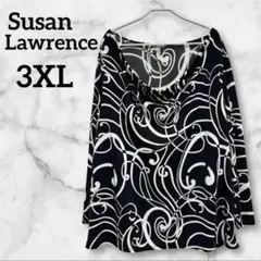 Susan Lawrence 【3XL】長袖トップス 黒/白 ドレープネック