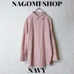 ネイビー　シャツ　ストライプ　ピンク　レッド　ホワイト　カジュアル　長袖　F